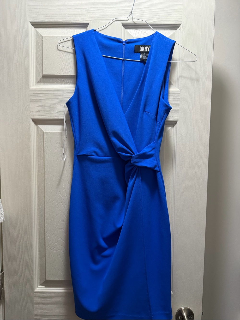 DKNY Cobalt Blue Sleeveless Knot-Accent Midi Dress